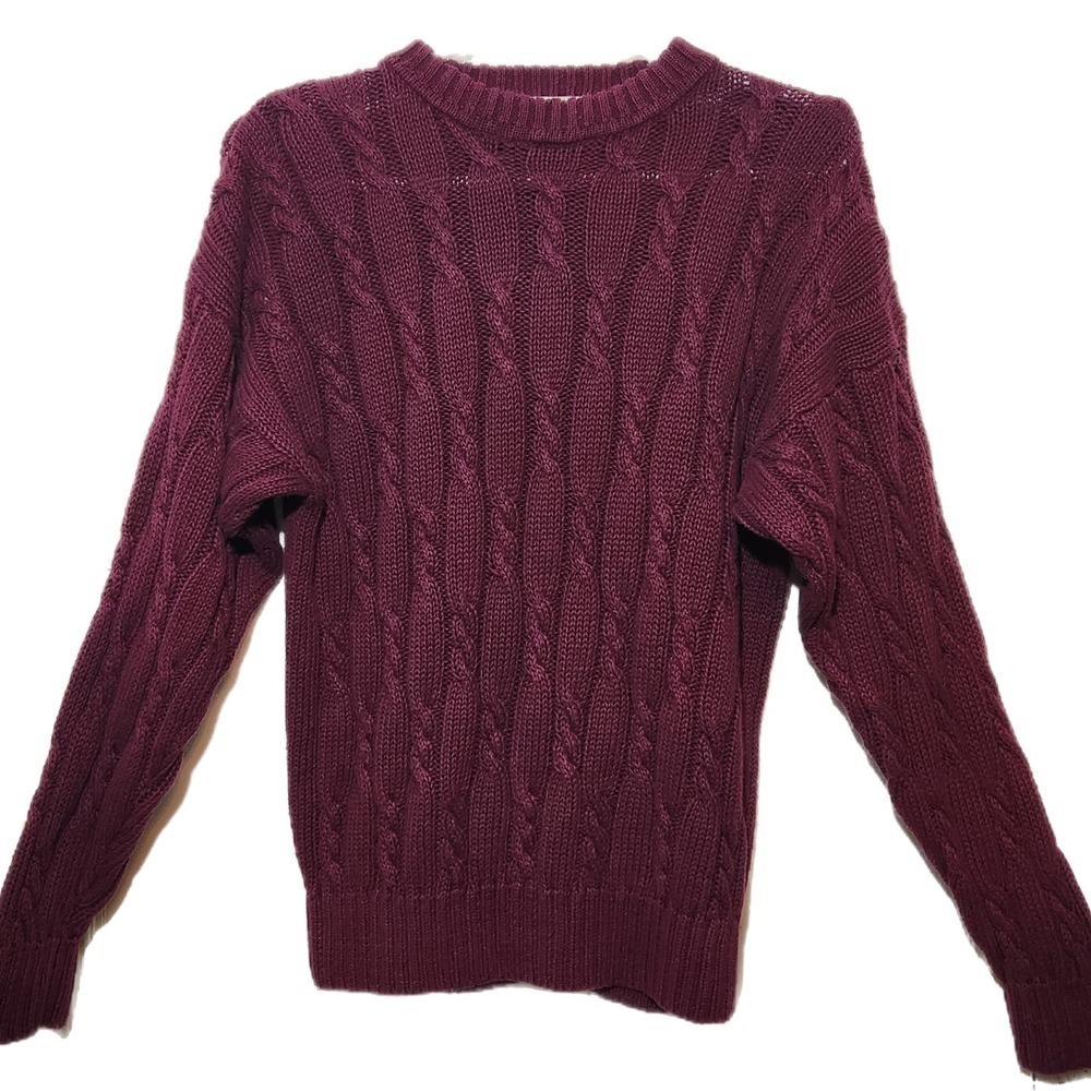 Brian‎ MacNeil Cable Knit Sweater Crewneck Oversized Burgundy Women's Size Large
